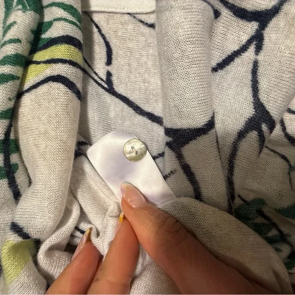 NIC+ZOE Cream/Green Waterfront Short Sleeve Button Tie Sweater Top Medium $128 - Picture 7 of 11